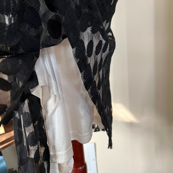 Clotheshead Black Sheer Polka Dot Dress w/ Ivory Underlay, sz M - Picture 5 of 10